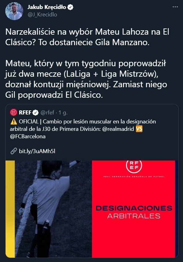 Jednak inny sędzia poprowadzi El Clasico! Mateu Lahoz kontuzjowany...